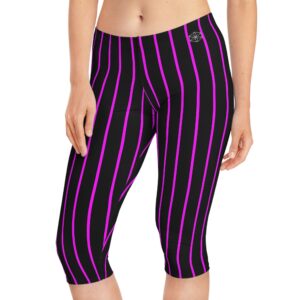 Purple Striped Lady's Capri Leggings